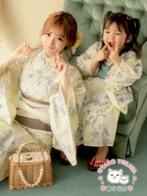[浴衣] 親子でお揃い パステルイエローに華...