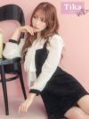 キャバドレス 韓国 ミニ丈 キャバクラ ワンピース Tika ティカ ボウタイ長袖フリルシフォン切り替えタイトミニドレス