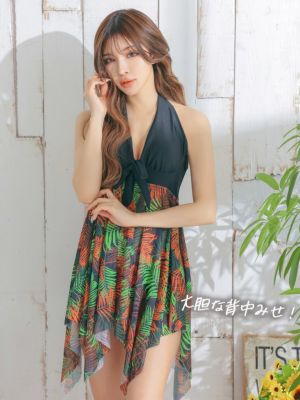水着 リーフ柄アシンメトリーチュニックセクシ...
