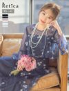 シアーフラワー刺繍ロングスカートベルスリーブ結婚式パーティードレス