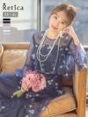 シアーフラワー刺繍ロングスカートベルスリーブ結婚式パーティードレス