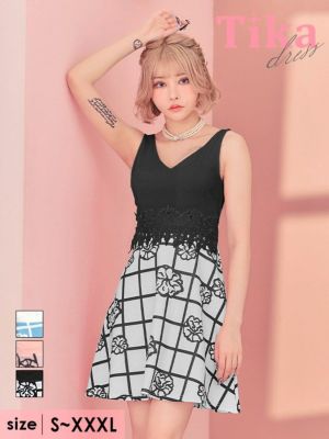 Vネック刺繍切替デザインフラワー格子柄ノース...