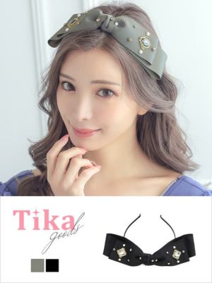 ビジュー付きダブルリボンカチューシャヘアアク...