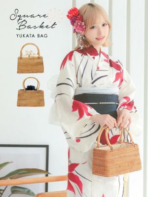 [浴衣小物] 巾着付きナチュラルスクエアミニ...