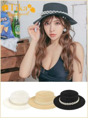 水着小物 パールデコレーション麦わら帽子