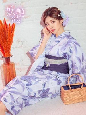[SALE] [浴衣] 妖艶 白地×水彩紫の...