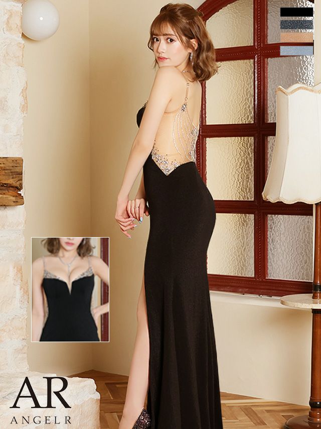 キャバドレス ロングドレス Angel-R エンジェルアール 高級ラメバストビジューくびれキャミソールタイトロングドレス