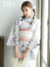 浴衣 レディース 下駄 兵児帯 高級 Tika ティカ パールグレーにクラシカルなニュアンスフラワー 高級ゆかた3点セット