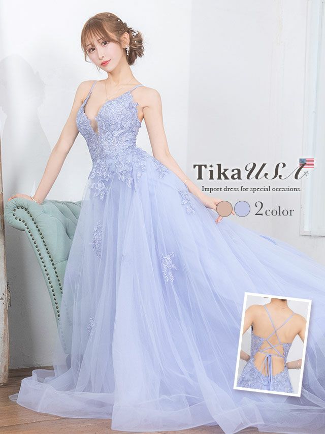 LA直輸入 フラワー刺繍キャミソールバックオープンクロスチュールスリットロングバースデードレス (XSサイズ〜Lサイズ) (浦西ひかる キャバドレス着用)