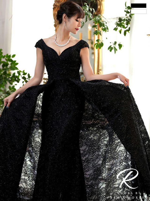 キャバドレス ロングドレス Angel-R エンジェルアール 高級ラメレースフレンチスリーブAラインロングドレス