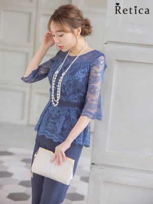 [SALE] デコルテシアー刺繍レース5部袖...