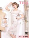 キャバドレス ミディアム丈 大きいサイズ 袖あり キャバクラ ワンピース Tika ティカ 半袖バックリボン付きヌーディーフラワー総レース膝丈タイトドレス