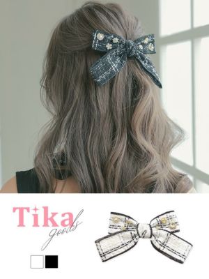 ビジュー×ツイードリボンバレッタヘアアクセサリー