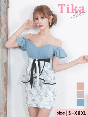 2Wayオフショルダーフリル袖ウエストリボン...