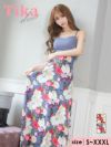 キャバドレス ロング丈 Aライン 大きいサイズ キャバクラ Tika ティカ キャミソールンフラワープリントAラインロングドレス