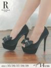 靴 キャバクラ パンプス　ハイヒール 美脚 サンダル 黒 Tika ティカ サテンリボンビジューオープントゥパンプス
