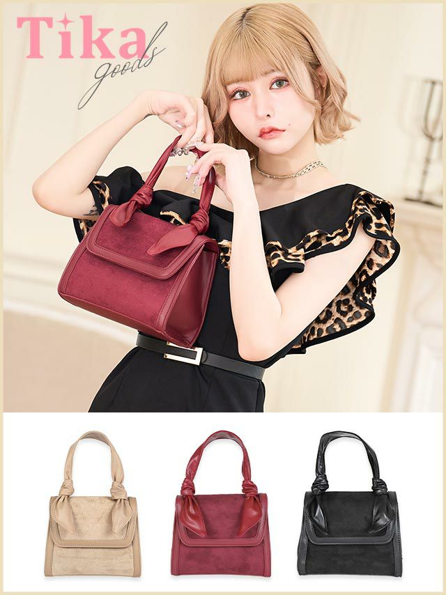 鞄 ミニ ショルダーバッグ 小さめ キャババッグ キャバクラ Tika ティカ 2Wayスクエアベロアハンドバッグ