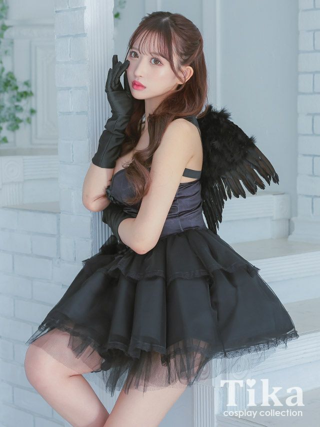 コスプレ ハロウィン セット 悪魔 エンジェル 衣装 仮装 4点set 羽付きセクシーブラックデビル