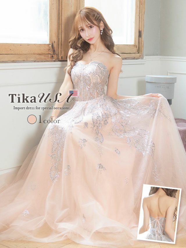 LA直輸入 ベアラメリーフ刺繍チュールロングバースデードレス (Sサイズ Mサイズ) (浦西ひかる キャバドレス着用)