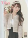 羽織り ボレロ カーディガン ノーカラー ジャケット 長袖 Tika ティカ ツイード風配色ショート丈ボレロカーディガン