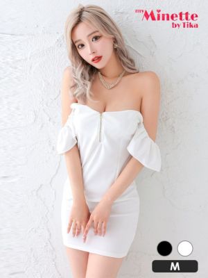 オフショルダー フリル袖 バストフロントジッ...