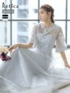 刺繍シアーシフォンロングスカートハーフスリーブ結婚式パーティードレス
