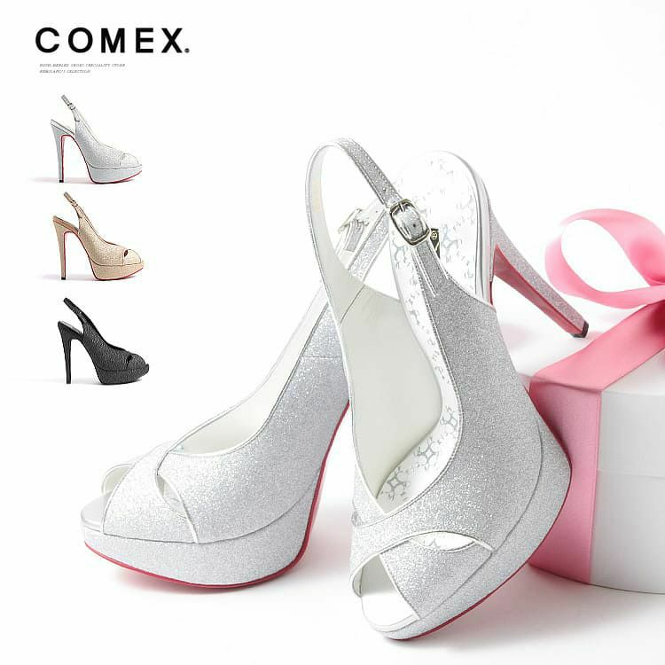 靴 パンプス キャバクラ 美脚 Tika ティカ オープントゥクロスバックストラップハイヒールラメサンダル