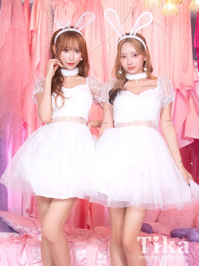 コスプレ ハロウィン うさぎ セット 衣装 仮装 ふわふわCuteホワイトレース映えバニー