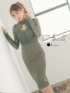 キャバドレス 韓国 ミディアム丈 袖あり Tika ティカ 長袖ハイネックスカラップレースバストカット切り替えバックスリット膝丈タイトドレス