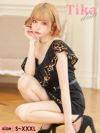 キャバドレス ミニ丈 大きいサイズ Tika ティカ ベルト付きワンショルダー大判胸元フリルレオパード配色アシメタイトミニドレス 