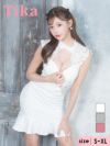 キャバドレス ミニ丈 大きいサイズ キャバクラ Tika ティカ ネックリボンノースリーブフリル袖フラワーレースバストカットジップ裾フリルタイトミニドレス
