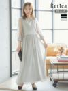 ワンカラードット柄シースルー切替シフォンロングスカート二の腕カバースリーブ結婚式パーティードレス