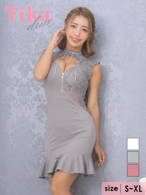 フリル袖バストフロントジップフラワーレースノ...