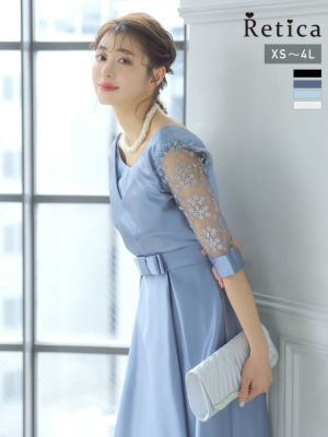 フラワー刺繍胸元クロスデザイン5部袖ウエスト...