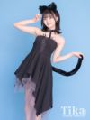 コスプレ ハロウィン キャット 衣装 仮装 ベアレースアップアシンメトリーチュールスカート黒猫体型カバーアニマル