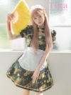 コスプレ ハロウィン メイド服 チャイナ服 衣装 仮装 Aラインパイピング刺繍プリント体型カバーガーリーメイドチャイナドレス