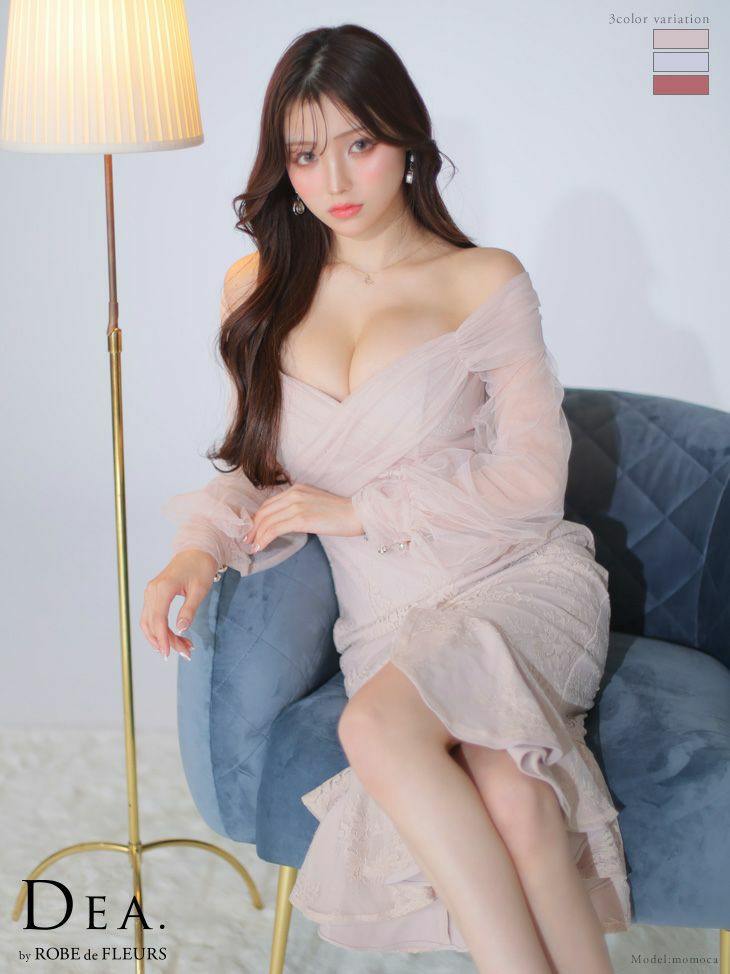 DEA.byROBEdeFLEURS ディアバイローブドフルール 高級チュールスリーブマーメイドミディドレス