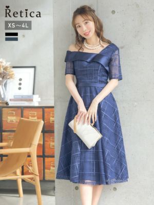 ワンカラーシースルーチェック5部袖フレア膝下...