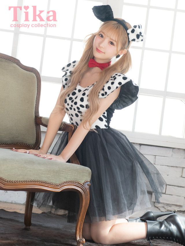 コスプレ ハロウィン ドッグ 衣装 仮装 体型カバーチュールフレアスカートもこもこダルメシアン犬アニマル