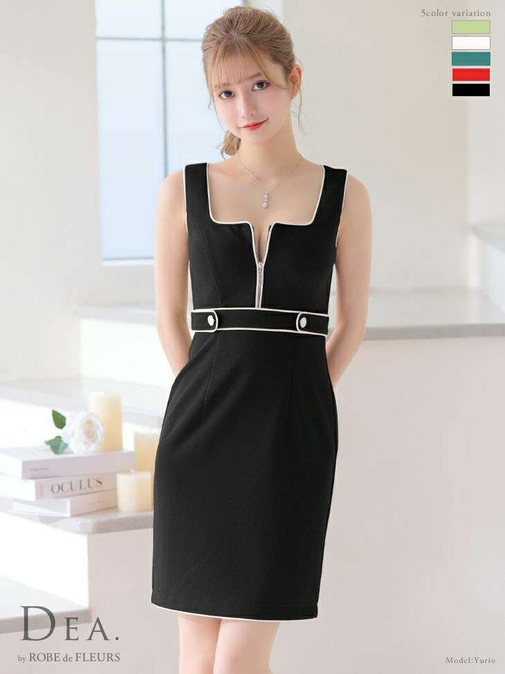 DEA.byROBEdeFLEURS ディアバイローブドフルール 高級フロントジップストレッチノースリーブタイトミニドレス