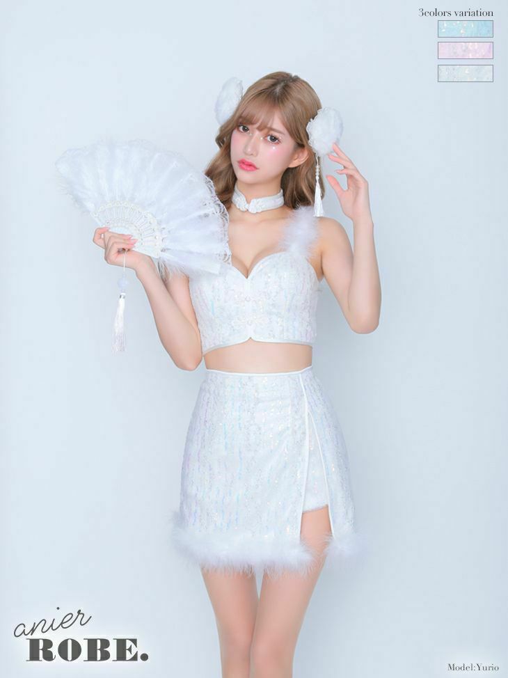 セットアップキラキラスリットチャイナドレスドレス チョーカー ヘッドアクセ