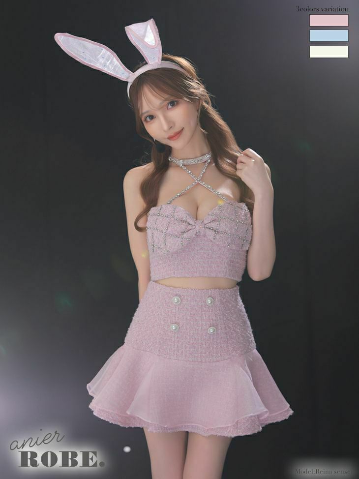 コスプレセットアップチョーカーリボンバストクロスフレアミニドレスバニーアニマルドレス カチューシャ
