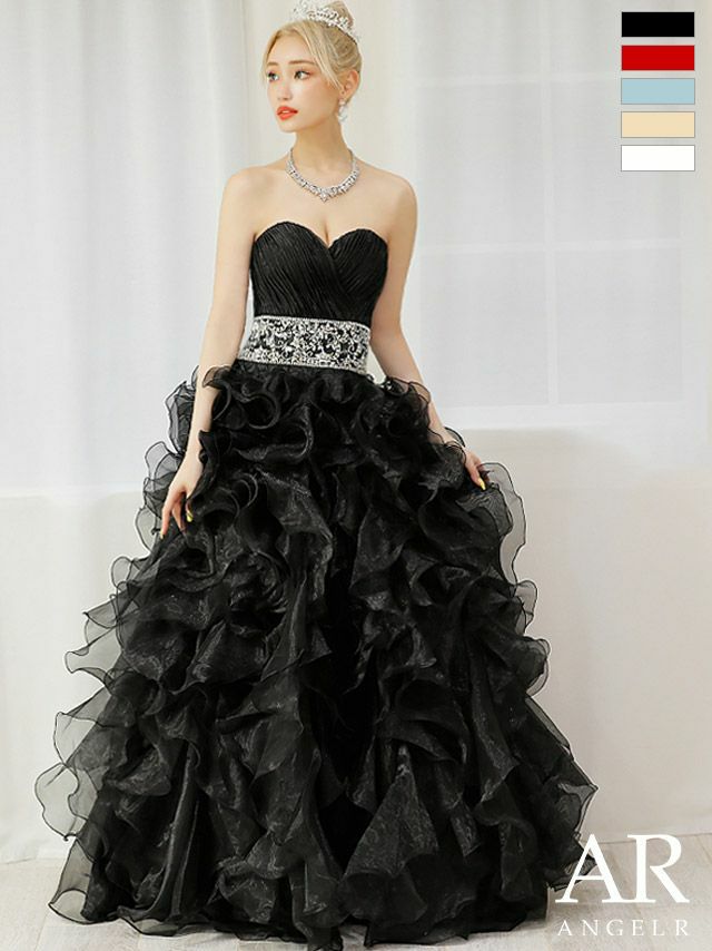 Angel-R エンジェルアール 高級ビジューフリルプリンセスキャミソールフレアロングバースデードレス