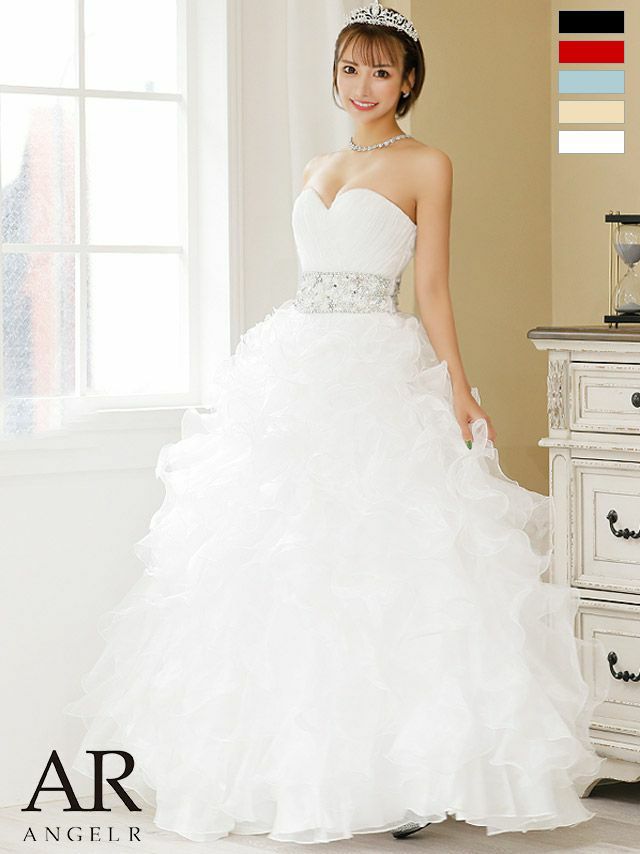 Angel-R エンジェルアール 高級ビジュープリンセスキャミソールフリルフレアロングバースデードレス