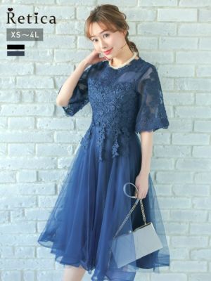 [SALE] 立体刺繍チュール5部袖フレア膝...