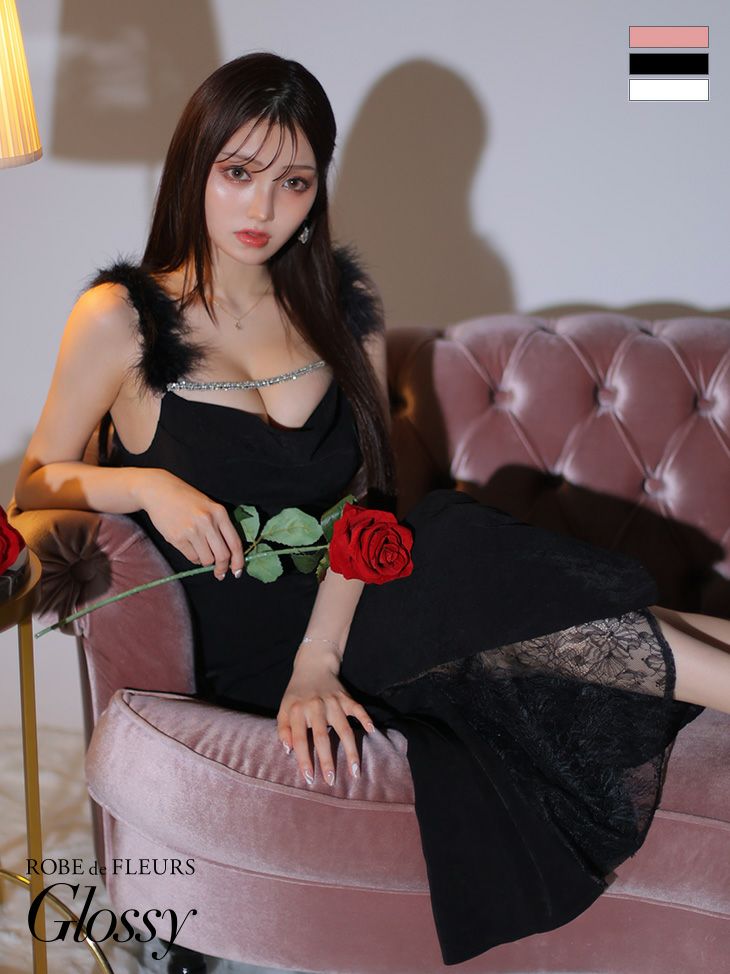 キャバドレス　ロングドレス ROBEdeFLEURSGlossy ローブドフルールグロッシー 高級花柄サイドレースファーストラップキャミソールフレアロングドレス