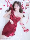 ROBEdeFLEURS ローブドフルール 高級ワンショルダーチュールビジュー胸元フリルリボンデザインタイトミニドレス