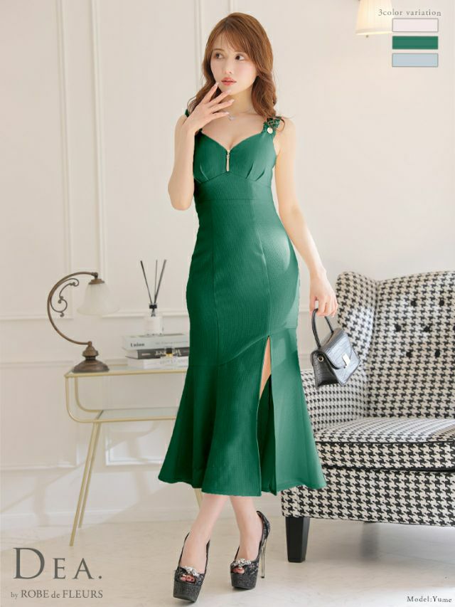 DEA.byROBEdeFLEURS ディアバイローブドフルール 高級バストジップサイドカットノースリーブワンピースタイトロングドレス