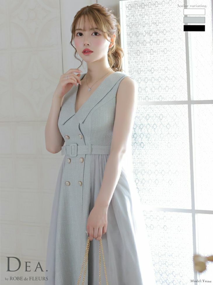 DEA.byROBEdeFLEURS ディアバイローブドフルール 高級ノースリーブトレンチツイードフレア膝丈ワンピースドレス