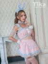 コスプレ ハロウィン うさぎ メイド服 衣装 仮装 ストライプフリルラブリーへそ出しフレアスカートパステルガーリーメイドバニー